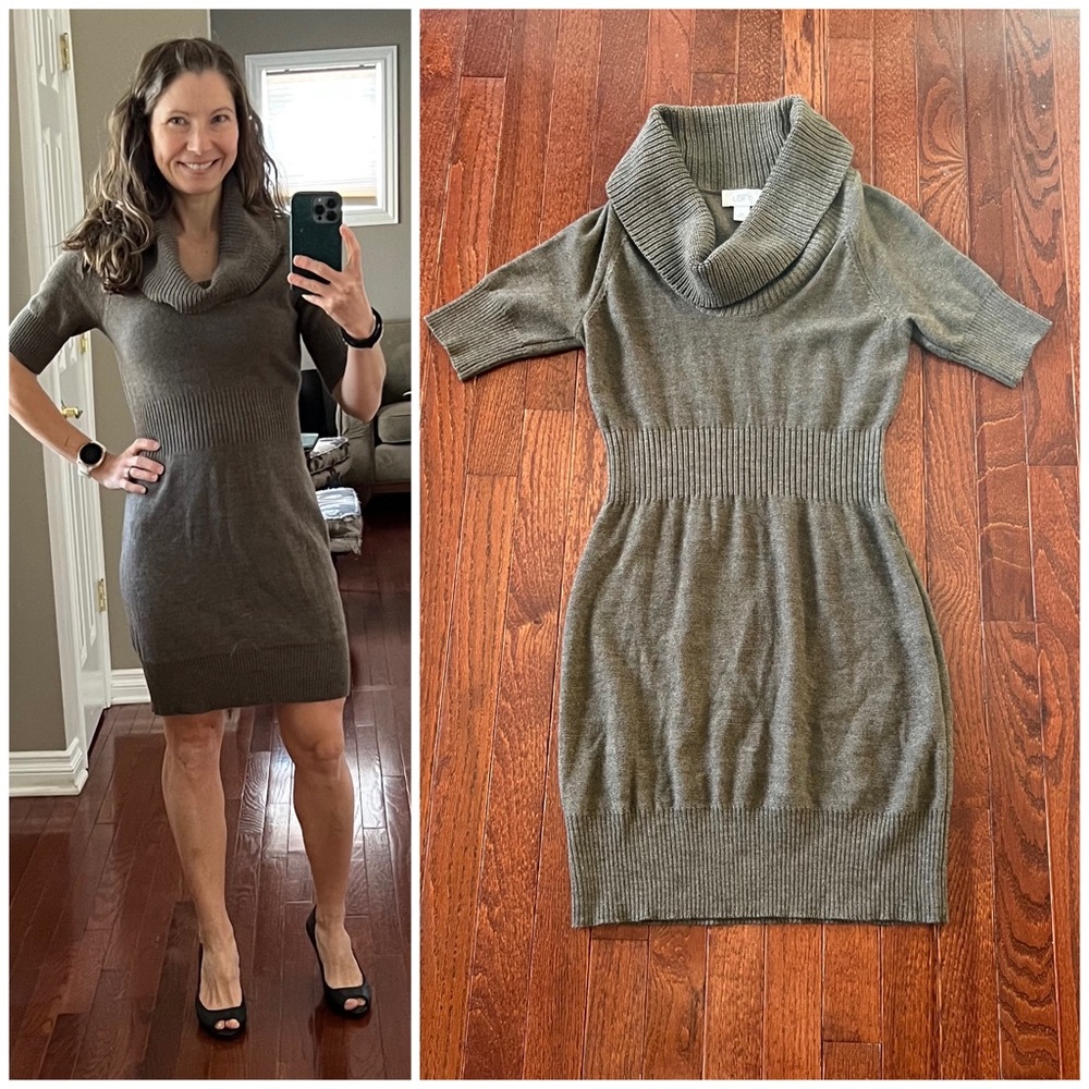 ❌SOLD LOFT taupe cowl neck short sleeve sweater dress
